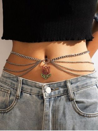 Hollow Flower Diamante Multilayered Belly Chain