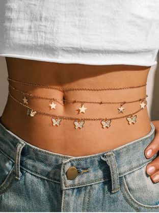 Multilayered Butterfly Star Charm Belly Chain