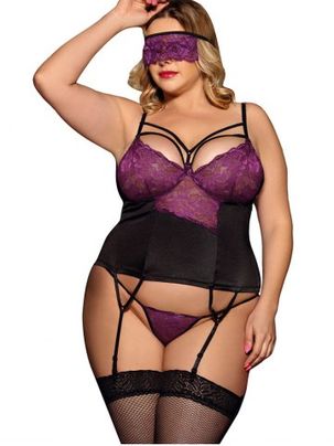 Plus Size Lace Sheer Garter Sexy Lingerie Camisole Set