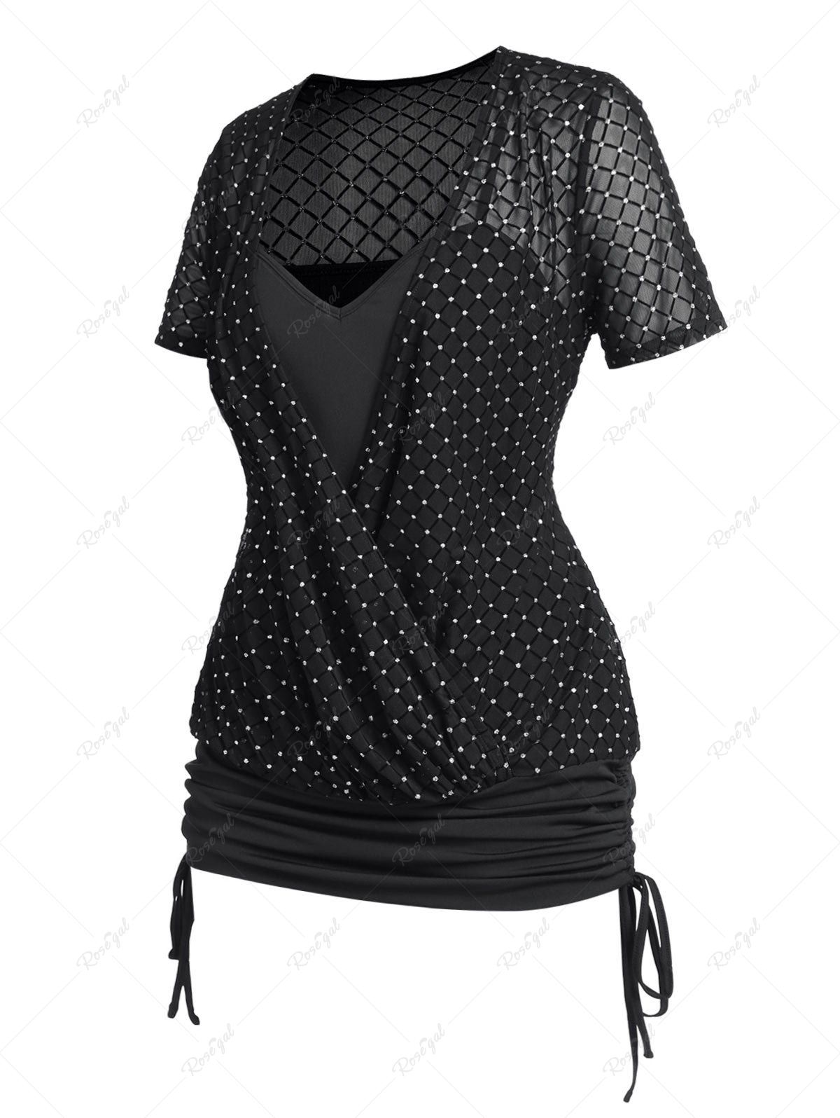 Sale Plus Size & Curve Cinched Rhinestone 2 in 1 Tee  