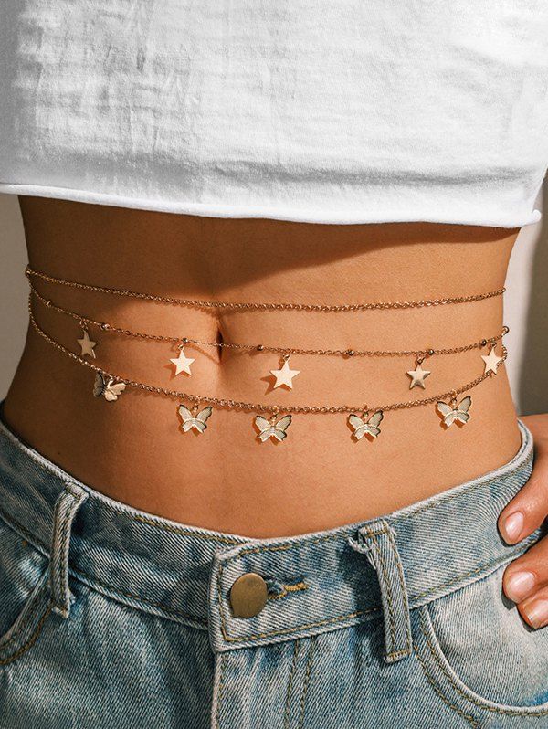 Outfits Multilayered Butterfly Star Charm Belly Chain  