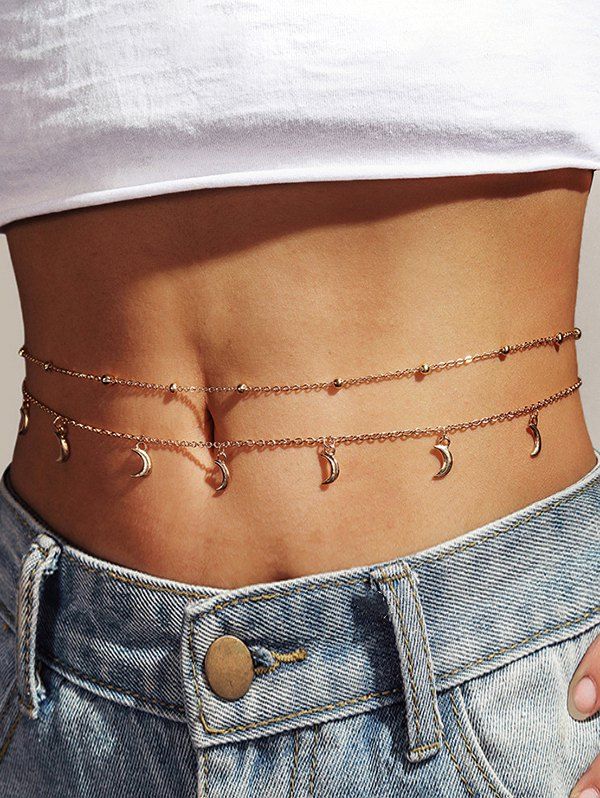 New Moon Charm Beads Two Layered Belly Chain  