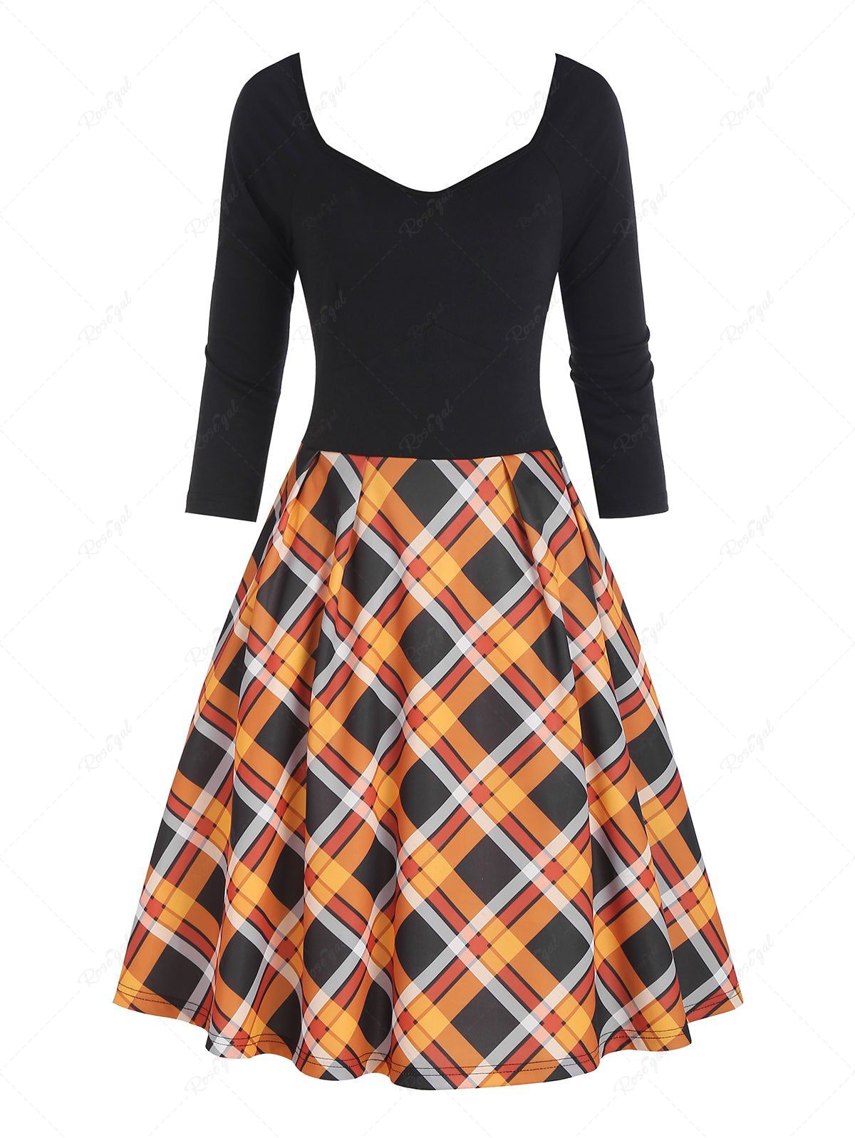 Cheap Plaid Sweetheart Raglan Sleeve Dress  