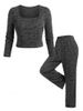 Plus Size Square Neck Knitted Cropped T-shirt and Pants Pajamas Set - 3x