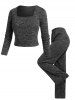 Plus Size Square Neck Knitted Cropped T-shirt and Pants Pajamas Set -  