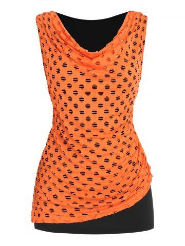 Plus Size & Curve Cowl Neck Hollow Out 2 in 1 Tank Top