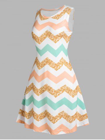 Plus Size Zigzag Trapeze Midi Dress