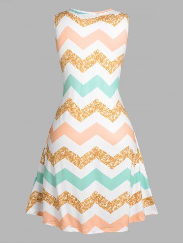 Plus Size Zigzag Trapeze Midi Dress