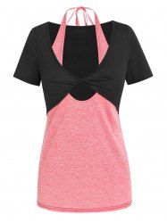 Plus Size Front Twist Faux Twinset Halter Tee -  