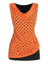 Plus Size & Curve Cowl Neck Hollow Out 2 in 1 Tank Top -  
