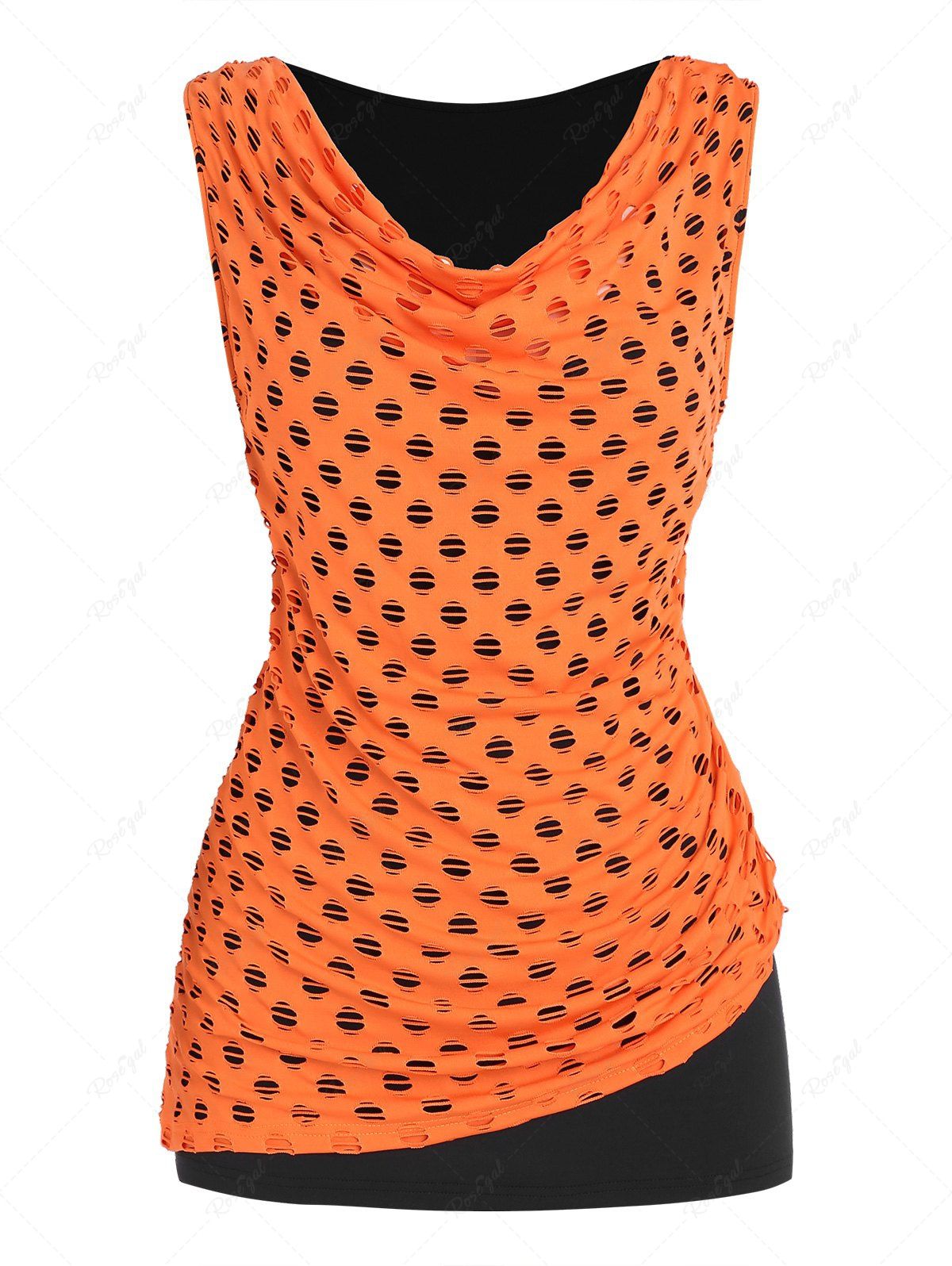 Store Plus Size & Curve Cowl Neck Hollow Out 2 in 1 Tank Top  