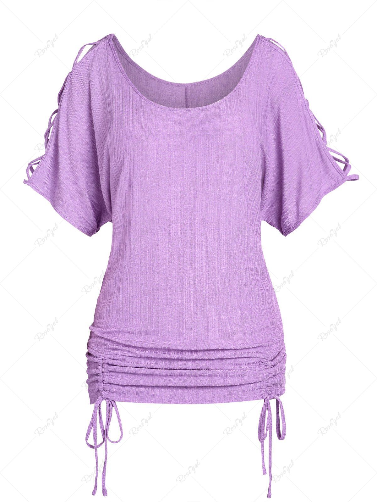T-shirt Croisé Courbe à Manches Chauve-souris de Grande Taille Violet clair 