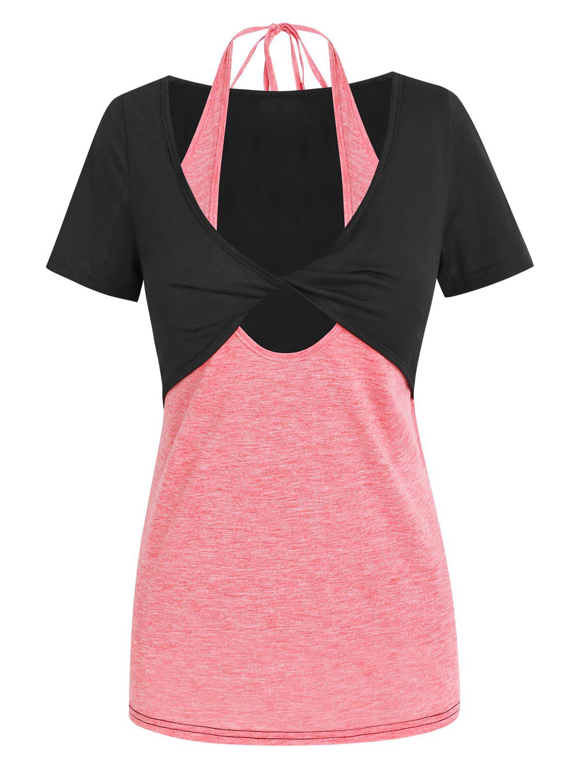 Shops Plus Size Front Twist Faux Twinset Halter Tee  