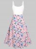 Plus Size Cross Flower Print Dip Hem Dress -  