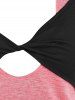 Plus Size Front Twist Faux Twinset Halter Tee -  