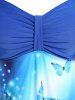 Maillot de Bain Tankini à Imprimé Rose et Papillon à Taille Empire Grande Taille - Bleu 3X