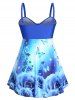 Plus Size & Curve Butterfly Rose Print Ruched Empire Waist Tankini Swimsuit -  