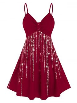 Plus Size Lighting Print Plunge Cami Dress - RED - L