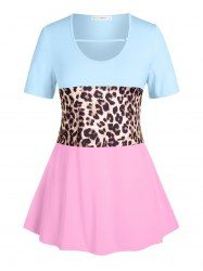 Plus Size & Curve Leopard Print Colorblock Tee -  