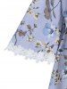 Kimono Curve de Grande Taille à Imprimé Floral - Violet clair 