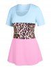 Plus Size & Curve Leopard Print Colorblock Tee -  