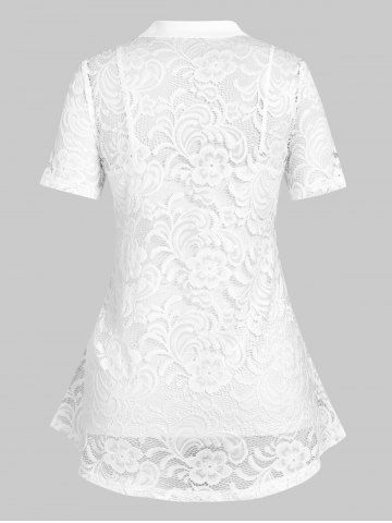 Plus Size Lace Sheer Tunic Blouse with Cami Top Set