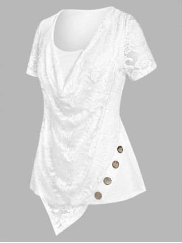 Plus Size & Curve Lace Overlay Cowl Front Tee