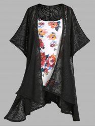 Plus Size & Curve Floral Print Tank Top and Open Front Asymmetric Summer Cardigan -  