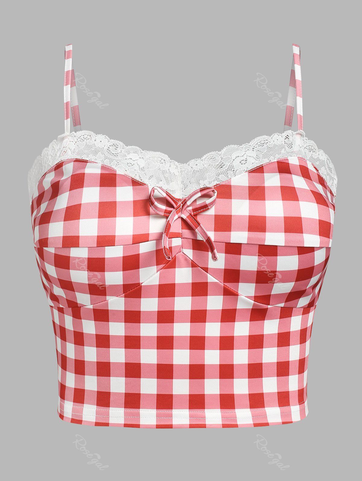 Outfit Plus Size Lace Trim Gingham Bra Top  