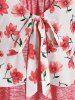Robe Péplum Fleurie de Cottagecore Courbe Festonnée Noué en Avant Grande Taille - Rose Léger  2X
