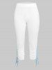 Legging Corsaire Courbe Contrasté Plissé à Côté de Grande Taille - Blanc 1X