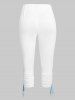 Legging Corsaire Courbe Contrasté Plissé à Côté de Grande Taille - Blanc 1X