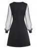 Glitter Mesh Insert Sheer Long Sleeve Dress -  