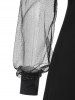 Glitter Mesh Insert Sheer Long Sleeve Dress -  
