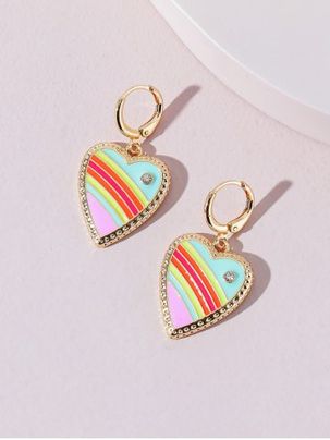 Metal Colorblock Glazed Heart Drop Earrings