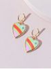 Metal Colorblock Glazed Heart Drop Earrings -  