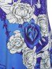 Plus Size Flower Printed Notched T Shirt -  