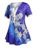 Plus Size Flower Printed Notched T Shirt -  