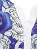 T-shirt Cranté à Imprimé Fleur de Grande Taille - Bleu profond 5X