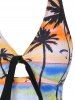Palm Tree Knotted Criss Cross Back Swim Top -  