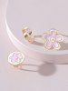 3 Pcs Metal Glazed Flower Chunky Ring Set -  