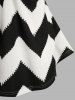 T-shirt Plissé à Imprimé Zigzag Grande Taille - Noir 5X
