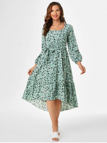 Vestido de Lunares con Volantes y Cinturón - LIGHT GREEN - L