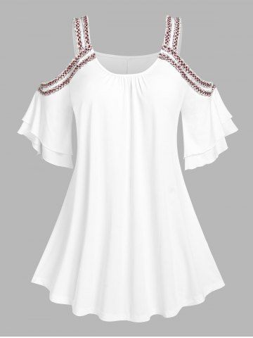 Plus Size & Curve Layered Sleeve Cold Shoulder Tee - WHITE - L | US 12