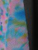 Mesh Insert Tie Dye Lace Up Godet Dress -  