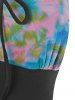 Mesh Insert Tie Dye Lace Up Godet Dress -  