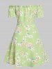 Robe Courte Volantée à Imprimé Florale à Épaules Dénudées - Vert clair XL