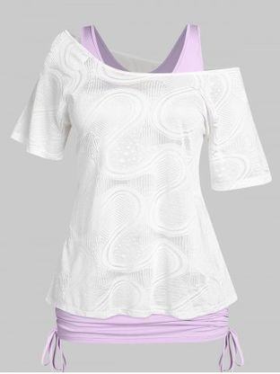 Plus Size & Curve Skew Collar Textured T-shirt and Cinched Tank Top Set