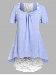 Plus Size Lace Insert High Low Tee -  