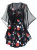 Plus Size & Curve Sheer Mesh Butterfly Sleeve Blouse and Floral Print Tank Top -  